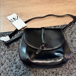 Zara Black Crossbody Bag with Red Accent